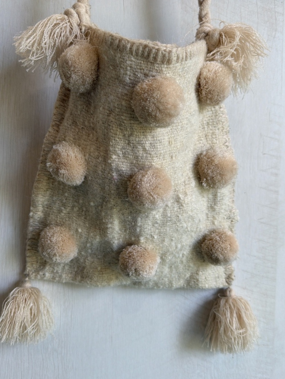 Cream Pom Pom Tassel Purse